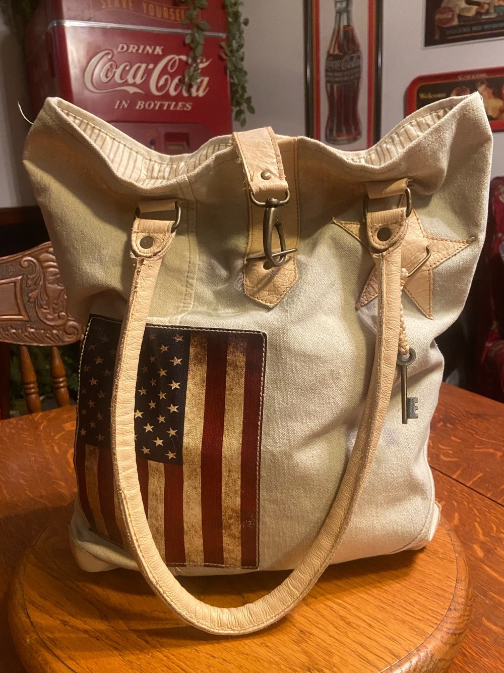 Vintage Addiction canvas and leather tote bag.Made from recycled military tents.